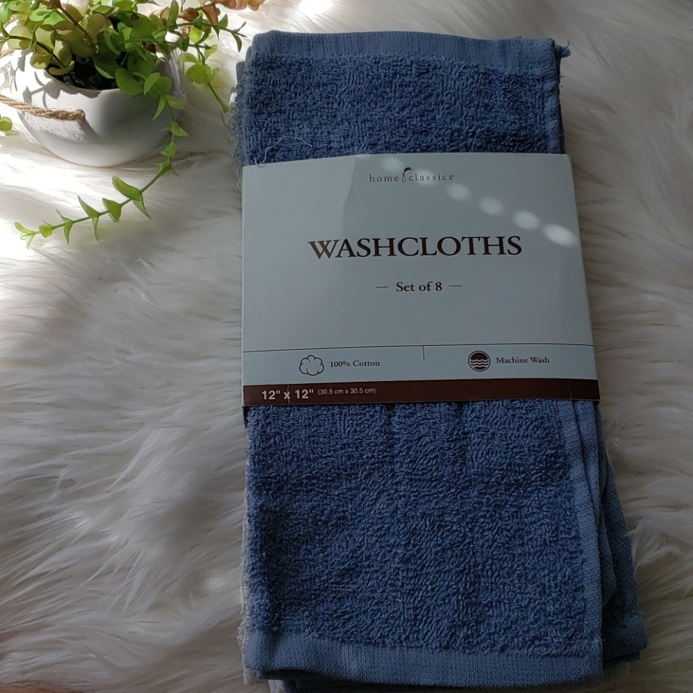 Home Classics Blue 100% Cotton - 8 Wash Cloths